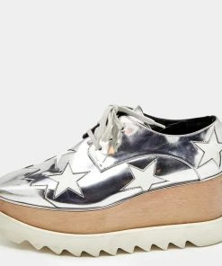 Discount ๐ฏ Stella McCartney Silver/White Faux Patent Leather Elyse Star Platform Lace Up ๐ Sneakers Size 37.5 For ๐ฉ Women ๐ฅ