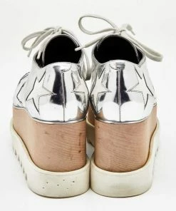 Discount 💯 Stella McCartney Silver/White Faux Patent Leather Elyse Star Platform Lace Up 👟 Sneakers Size 37.5 For 👩 Women 🔥 -Stella McCartney Shop luxury women stella mccartney used shoes p626694 1650399052 005