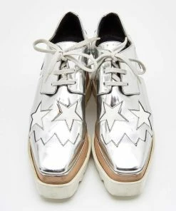 Discount 💯 Stella McCartney Silver/White Faux Patent Leather Elyse Star Platform Lace Up 👟 Sneakers Size 37.5 For 👩 Women 🔥 -Stella McCartney Shop luxury women stella mccartney used shoes p626694 1650399069 009