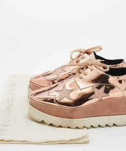 Best Pirce 🧨 Stella McCartney Metallic Rose Gold Faux Patent Leather Elyse Star Platform Lace Up 👟 Sneakers Size 38 For 👩 Women 👍 -Stella McCartney Shop luxury women stella mccartney used shoes p629449 001