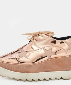 Best Pirce 🧨 Stella McCartney Metallic Rose Gold Faux Patent Leather Elyse Star Platform Lace Up 👟 Sneakers Size 38 For 👩 Women 👍