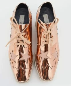 Best Pirce 🧨 Stella McCartney Metallic Rose Gold Faux Patent Leather Elyse Star Platform Lace Up 👟 Sneakers Size 38 For 👩 Women 👍 -Stella McCartney Shop luxury women stella mccartney used shoes p629449 004