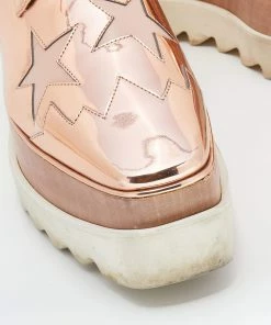 Best Pirce 🧨 Stella McCartney Metallic Rose Gold Faux Patent Leather Elyse Star Platform Lace Up 👟 Sneakers Size 38 For 👩 Women 👍 -Stella McCartney Shop luxury women stella mccartney used shoes p629449 006