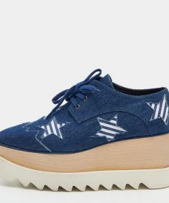 New โ Stella McCartney Blue Denim Elyse Star Platform Lace Up ๐ Sneakers Size 37 For ๐ฉ Women โจ