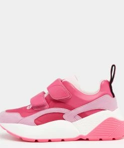 Budget 🌟 Stella McCartney Pink Faux Leather And Fabric Velcro Strap Eclypse Low Top 👟 Sneakers Size 37 For 👩 Women ⭐