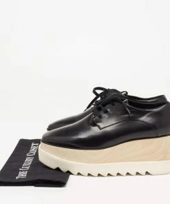 Flash Sale ⌛ Stella McCartney Black Faux Leather Elyse Platform Wedge 👟 Sneakers Size 39 For 👩 Women 😍 -Stella McCartney Shop luxury women stella mccartney used shoes p641090 001
