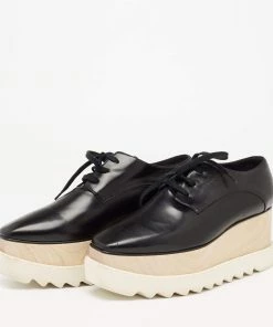 Flash Sale ⌛ Stella McCartney Black Faux Leather Elyse Platform Wedge 👟 Sneakers Size 39 For 👩 Women 😍 -Stella McCartney Shop luxury women stella mccartney used shoes p641090 002