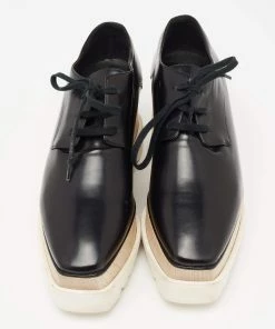 Flash Sale ⌛ Stella McCartney Black Faux Leather Elyse Platform Wedge 👟 Sneakers Size 39 For 👩 Women 😍 -Stella McCartney Shop luxury women stella mccartney used shoes p641090 005