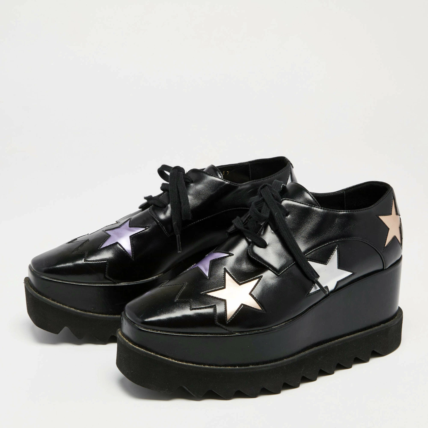 Discount 🤩 Stella McCartney Black Faux Leather Elyse Star Platform Lace Up 👟 Sneakers Size 37 For 👩 Women ⭐ 4 Discount 🤩 Stella McCartney Black Faux Leather Elyse Star Platform Lace Up 👟 Sneakers Size 37 For 👩 Women ⭐ - Image 2