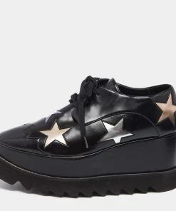 Discount 🤩 Stella McCartney Black Faux Leather Elyse Star Platform Lace Up 👟 Sneakers Size 37 For 👩 Women ⭐