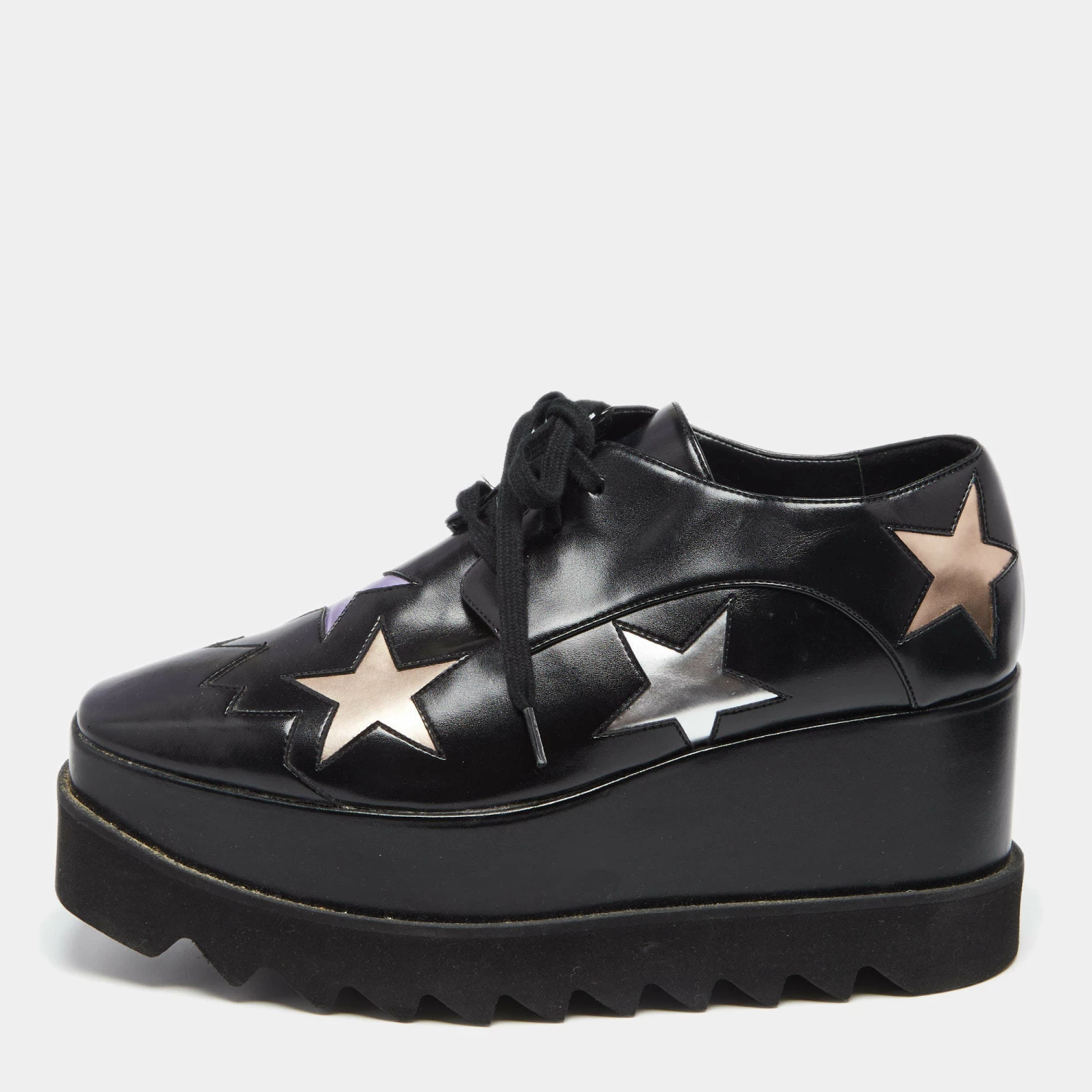 Discount 🤩 Stella McCartney Black Faux Leather Elyse Star Platform Lace Up 👟 Sneakers Size 37 For 👩 Women ⭐ 3 Discount 🤩 Stella McCartney Black Faux Leather Elyse Star Platform Lace Up 👟 Sneakers Size 37 For 👩 Women ⭐