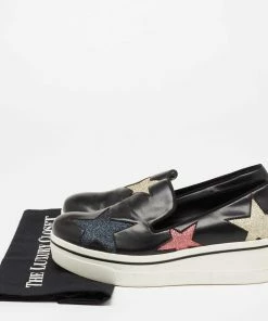 Discount 🔥 Stella McCartney Black Faux Leather Binx Star Slip On Platform 👟 Sneakers Size 40 For 👩 Women ⭐ -Stella McCartney Shop luxury women stella mccartney used shoes p646627 001
