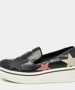 Discount 🔥 Stella McCartney Black Faux Leather Binx Star Slip On Platform 👟 Sneakers Size 40 For 👩 Women ⭐