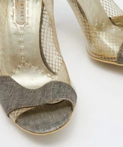 Wholesale 🌟 Stella McCartney Grey/Gold Canvas And PVC Peep Toe Pumps Size 36 For 👩 Women 🎁 -Stella McCartney Shop luxury women stella mccartney used shoes p648510 009