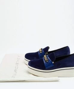 Discount 🌟 Stella McCartney Blue Velvet And Faux Leather Binx Chain Platform Loafers Size 38 For 👩 Women 🎁 -Stella McCartney Shop luxury women stella mccartney used shoes p648988 004