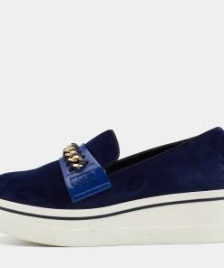 Discount ๐ Stella McCartney Blue Velvet And Faux Leather Binx Chain Platform Loafers Size 38 For ๐ฉ Women ๐