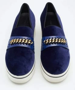 Discount 🌟 Stella McCartney Blue Velvet And Faux Leather Binx Chain Platform Loafers Size 38 For 👩 Women 🎁 -Stella McCartney Shop luxury women stella mccartney used shoes p648988 007