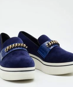 Discount 🌟 Stella McCartney Blue Velvet And Faux Leather Binx Chain Platform Loafers Size 38 For 👩 Women 🎁 -Stella McCartney Shop luxury women stella mccartney used shoes p648988 008