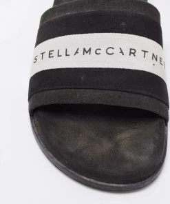 Discount 😍 Stella McCartney Black/White Faux Suede And Canvas Logo Slide Slippers Size 36 For 👩 Women ⌛ -Stella McCartney Shop luxury women stella mccartney used shoes p649633 002