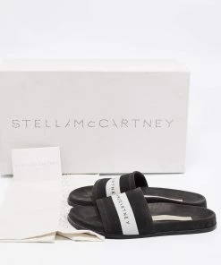 Discount 😍 Stella McCartney Black/White Faux Suede And Canvas Logo Slide Slippers Size 36 For 👩 Women ⌛ -Stella McCartney Shop luxury women stella mccartney used shoes p649633 009
