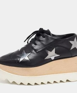 Coupon 🔥 Stella McCartney Black Faux Leather Elyse Star Platform Derby Size 36 For 👩 Women 😀
