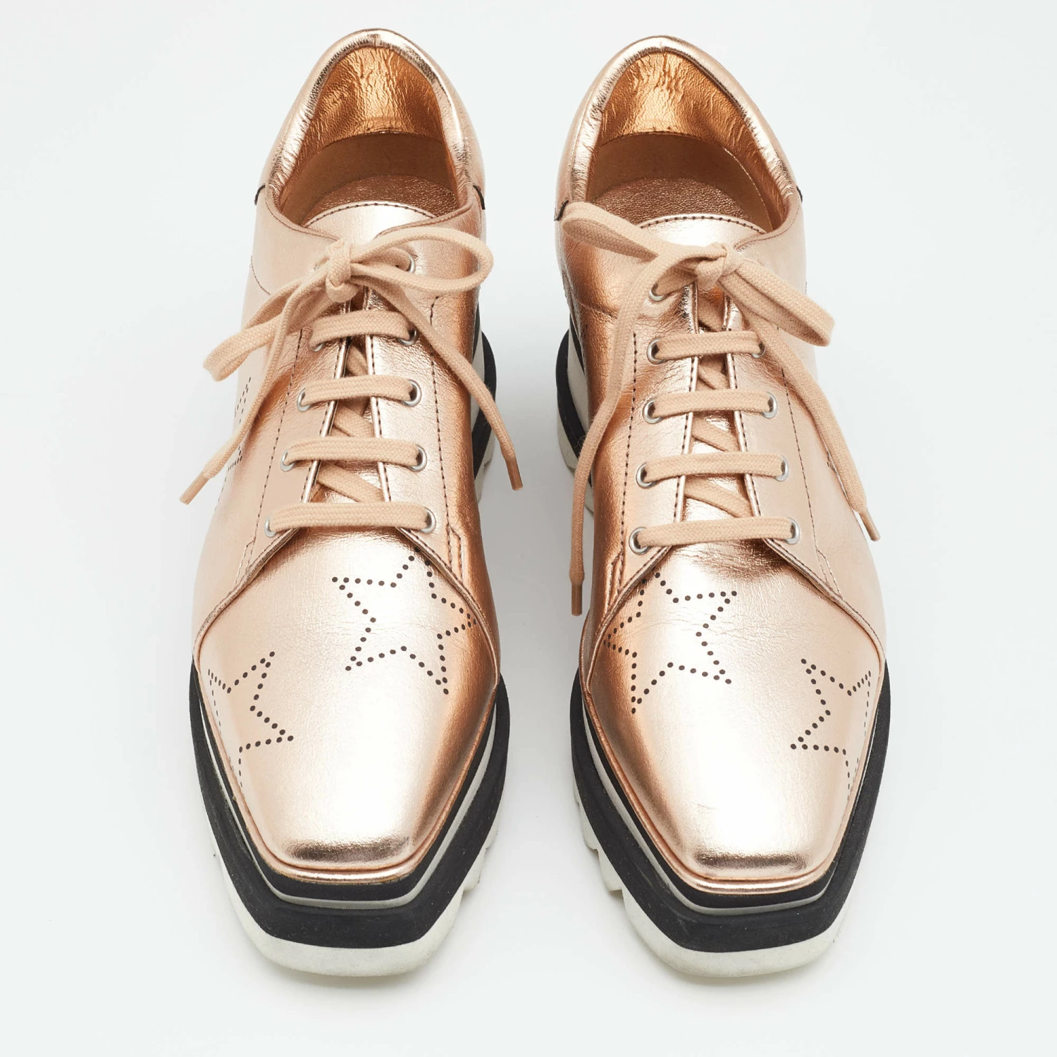 Promo ๐ Stella McCartney Metallic Gold Faux Perforated Leather Elyse Star Platform Derby Size 37 For ๐ฉ Women ๐ 5 Promo ๐ Stella McCartney Metallic Gold Faux Perforated Leather Elyse Star Platform Derby Size 37 For ๐ฉ Women ๐ - Image 3