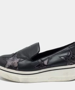 Wholesale 💯 Stella McCartney Black Faux Leather And Faux Snake Print Binx Star Platform Slip On 👟 Sneakers Size 38 For 👩 Women ❤️