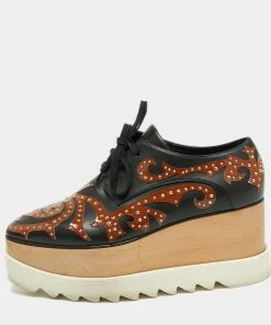 Buy ✔️ Stella McCartney Black/Brown Studded Appliquéd Faux Leather Platform Lace Up Derby Size 39 For 👩 Women 🔔