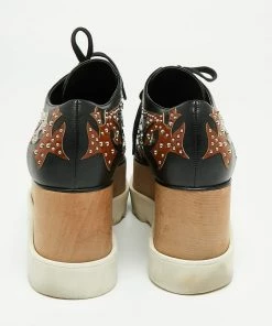 Buy ✔️ Stella McCartney Black/Brown Studded Appliquéd Faux Leather Platform Lace Up Derby Size 39 For 👩 Women 🔔 -Stella McCartney Shop luxury women stella mccartney used shoes p663031 006