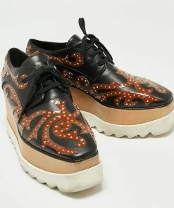 Buy ✔️ Stella McCartney Black/Brown Studded Appliquéd Faux Leather Platform Lace Up Derby Size 39 For 👩 Women 🔔 -Stella McCartney Shop luxury women stella mccartney used shoes p663031 007