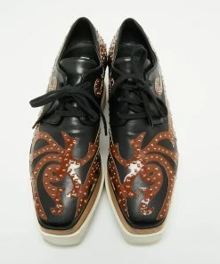 Buy ✔️ Stella McCartney Black/Brown Studded Appliquéd Faux Leather Platform Lace Up Derby Size 39 For 👩 Women 🔔 -Stella McCartney Shop luxury women stella mccartney used shoes p663031 008
