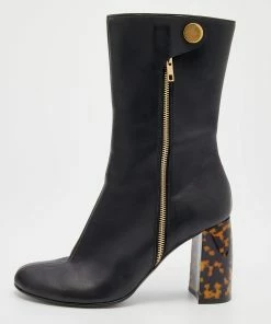 Discount ๐ Stella McCartney Black Faux Leather Tortoise Block Heel "Percy" Ankle ๐ฅพ Boots Size 37 For ๐ฉ Women ๐