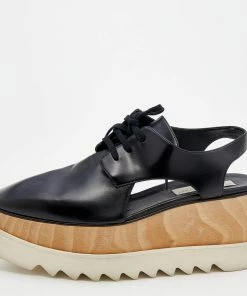 Wholesale 🤩 Stella McCartney Black Faux Leather Elyse Cut Out Platform Lace Up Derby Size 40 For 👩 Women 🤩