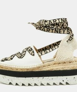 Best deal 😍 Stella McCartney White/Beige Canvas And Cotton Blend Gaia Ankle Wrap Espadrilles 🩴 Sandals Size 39 For 👩 Women 🔥