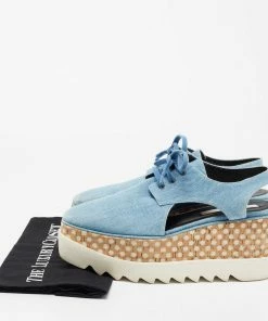 Budget 🌟 Stella McCartney Blue Cut Out Denim Elyse Platform Derby 👟 Sneakers Size 39 For 👩 Women 🌟 -Stella McCartney Shop luxury women stella mccartney used shoes p670249 001