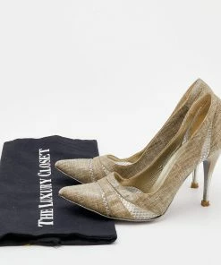 Budget 🥰 Stella McCartney Beige Fabric And Mesh Pointed Toe Pumps Size 38 For 👩 Women 🧨 -Stella McCartney Shop luxury women stella mccartney used shoes p671411 001