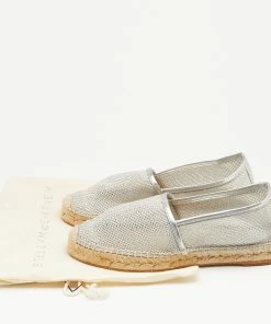 Buy 💯 Stella McCartney Metallic Silver Mesh And Faux Leather Trims Slip On Espadrille Flats Size 37 For 👩 Women 🎁 -Stella McCartney Shop luxury women stella mccartney used shoes p674263 003
