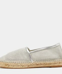 Buy 💯 Stella McCartney Metallic Silver Mesh And Faux Leather Trims Slip On Espadrille Flats Size 37 For 👩 Women 🎁