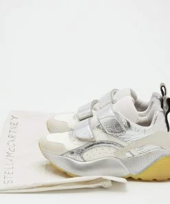 Outlet ✨ Stella McCartney White/Silver Faux Leather And Faux Suede Eclypse Velcro 👟 Sneakers Size 37 For 👩 Women ⭐ -Stella McCartney Shop luxury women stella mccartney used shoes p680949 001