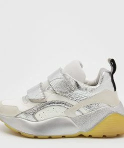 Outlet ✨ Stella McCartney White/Silver Faux Leather And Faux Suede Eclypse Velcro 👟 Sneakers Size 37 For 👩 Women ⭐