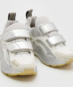 Outlet ✨ Stella McCartney White/Silver Faux Leather And Faux Suede Eclypse Velcro 👟 Sneakers Size 37 For 👩 Women ⭐ -Stella McCartney Shop luxury women stella mccartney used shoes p680949 005