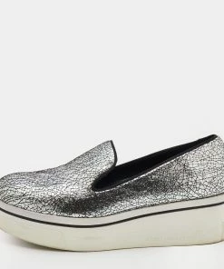 Best deal 🥰 Stella McCartney Metallic Silver Faux Crinkled Leather Binx Platform Slip On 👟 Sneakers Size 38 For 👩 Women 🛒
