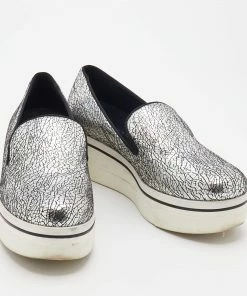 Best deal 🥰 Stella McCartney Metallic Silver Faux Crinkled Leather Binx Platform Slip On 👟 Sneakers Size 38 For 👩 Women 🛒 -Stella McCartney Shop luxury women stella mccartney used shoes p681748 005