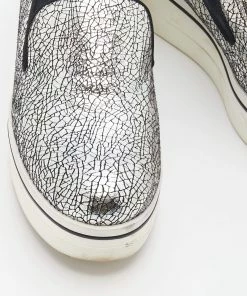 Best deal 🥰 Stella McCartney Metallic Silver Faux Crinkled Leather Binx Platform Slip On 👟 Sneakers Size 38 For 👩 Women 🛒 -Stella McCartney Shop luxury women stella mccartney used shoes p681748 006