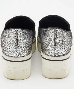 Best deal 🥰 Stella McCartney Metallic Silver Faux Crinkled Leather Binx Platform Slip On 👟 Sneakers Size 38 For 👩 Women 🛒 -Stella McCartney Shop luxury women stella mccartney used shoes p681748 007