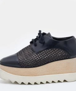 Discount ๐ Stella McCartney Black Woven Faux Leather Elyse Platform Derby Size 38 For ๐ฉ Women โ
