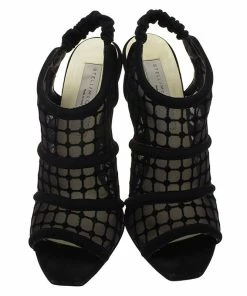 Budget ❤️ Stella McCartney Black Faux Suede And Mesh Slingback 🩴 Sandals Size 37.5 For 👩 Women ⌛ -Stella McCartney Shop luxury women stella mccartney used shoes p74700 003