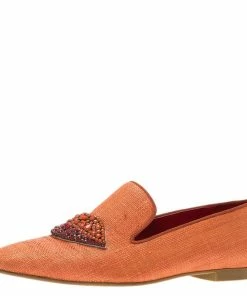 Cheap ✔️ Stella Mccartney Orange Raffia Beaded Lips Smoking Slippers Size 37.5 For 👩 Women ❤️