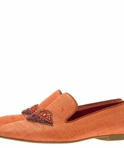 Cheap ✔️ Stella Mccartney Orange Raffia Beaded Lips Smoking Slippers Size 37.5 For 👩 Women ❤️ -Stella McCartney Shop luxury women stella mccartney used shoes p77301 004