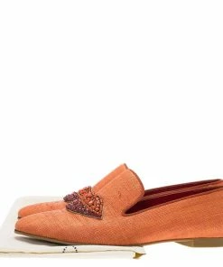 Cheap ✔️ Stella Mccartney Orange Raffia Beaded Lips Smoking Slippers Size 37.5 For 👩 Women ❤️ -Stella McCartney Shop luxury women stella mccartney used shoes p77301 008